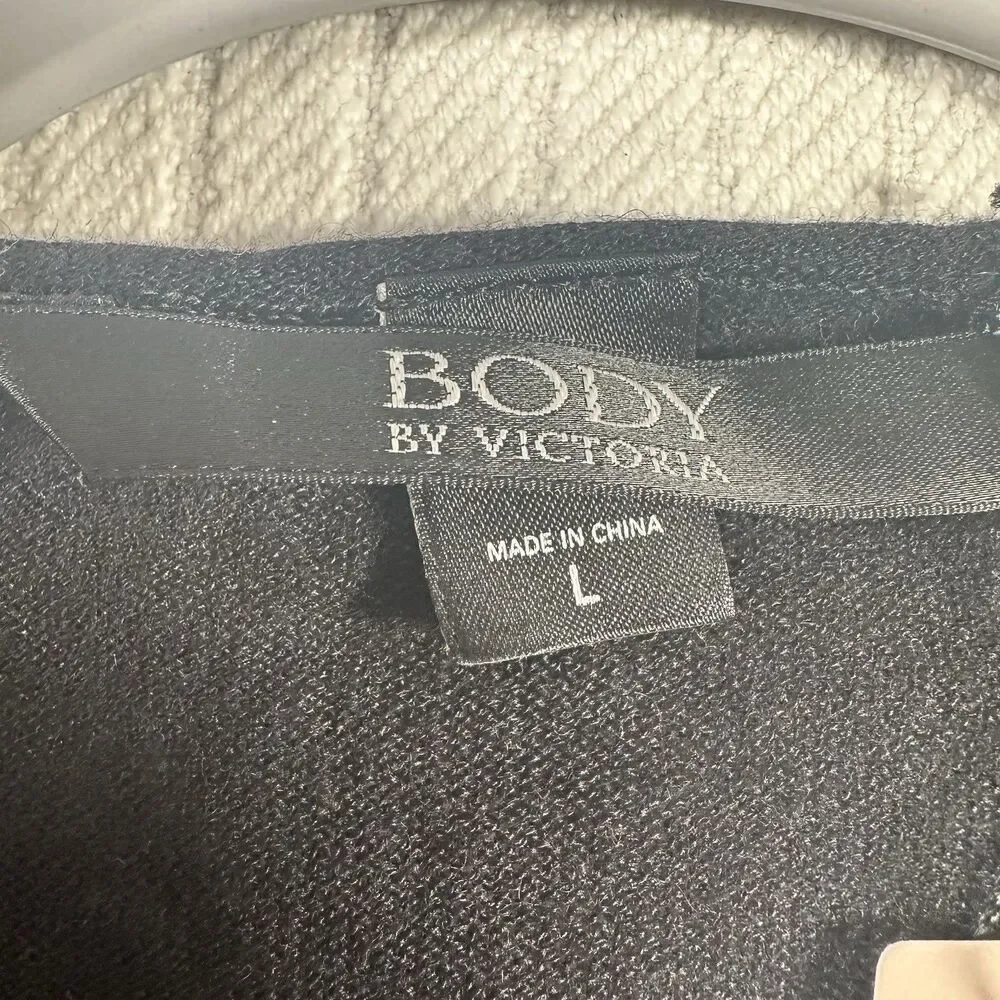 Victoria's Secret Body Long Sleeve Tee Shirt L Black Crew Neck Top NWT Stretch